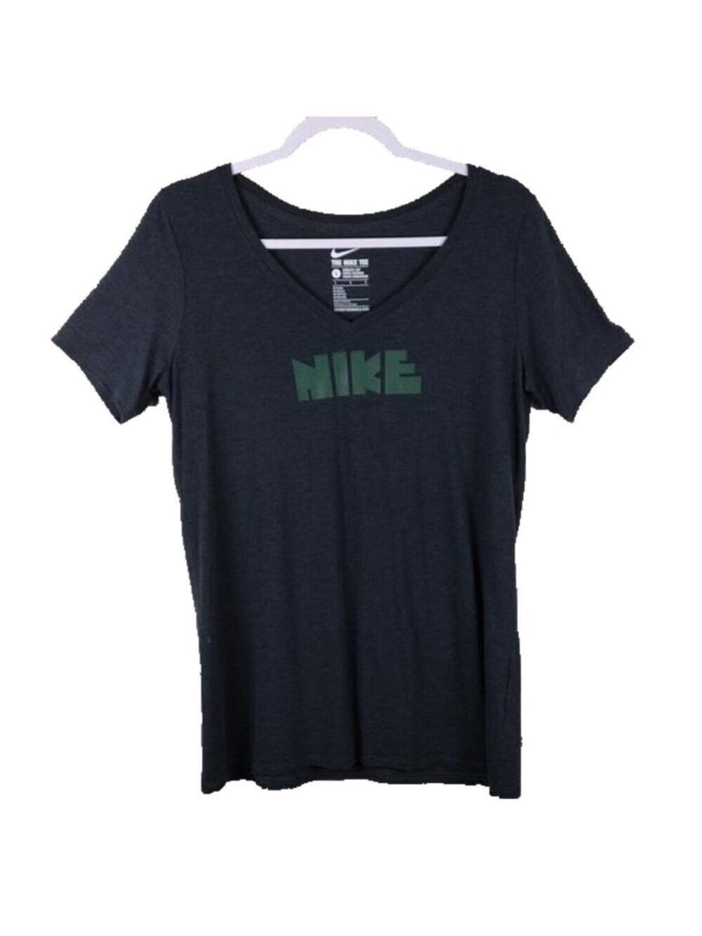 The Nike Tee Dark Gray Athletic Cut V-Neck Short Sleeve Pullover Tee Shirt Top